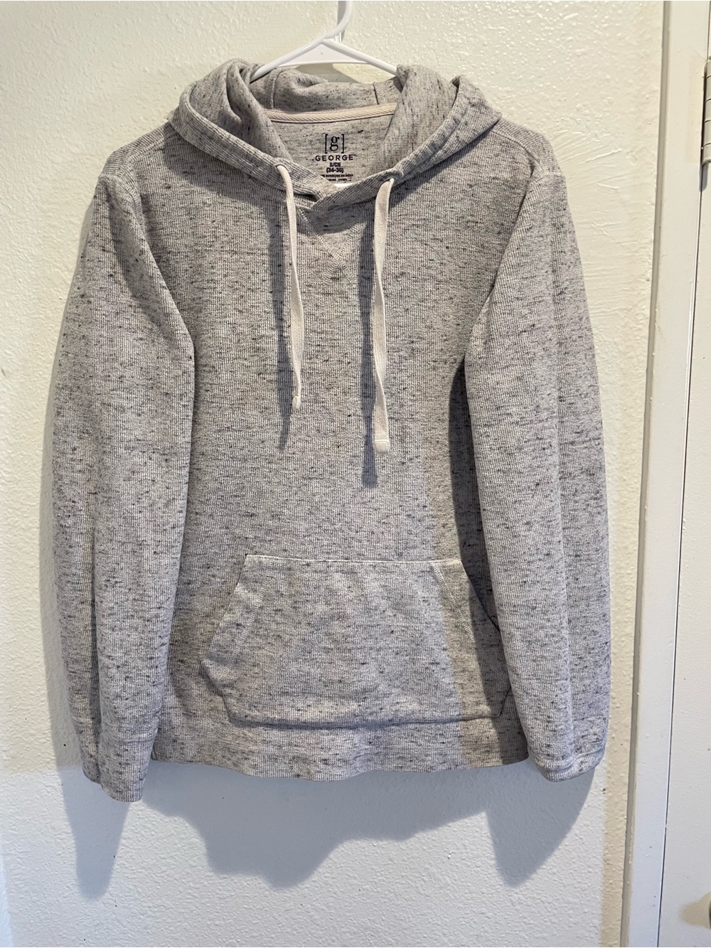 George Men's Small Heather Gray Hooded Pullover Drawstring Hooded Sweatshirt